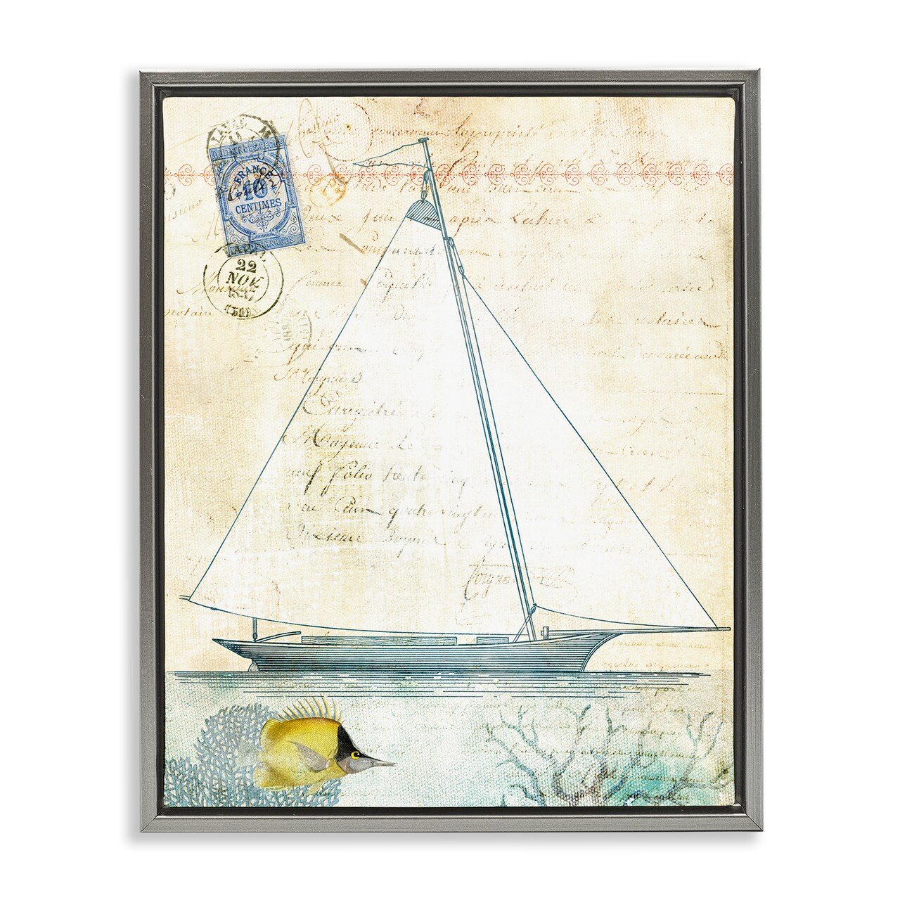 Stupell Industries Vintage Sailboat & Postal Stamp Floating Frame By Susan Arnot